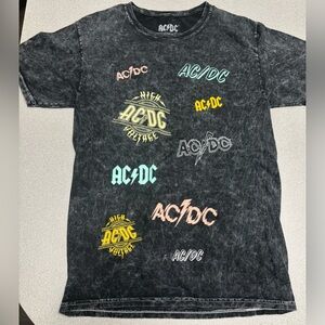 AC/DC Classic Logos Dark Gray Tie Dye T-Shirt Women’s size Small